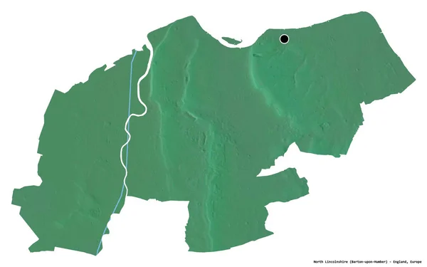 北リンカーンシャーの形 イングランドの単一権限 その首都は白い背景に隔離されました 地形図 3Dレンダリング — ストック写真