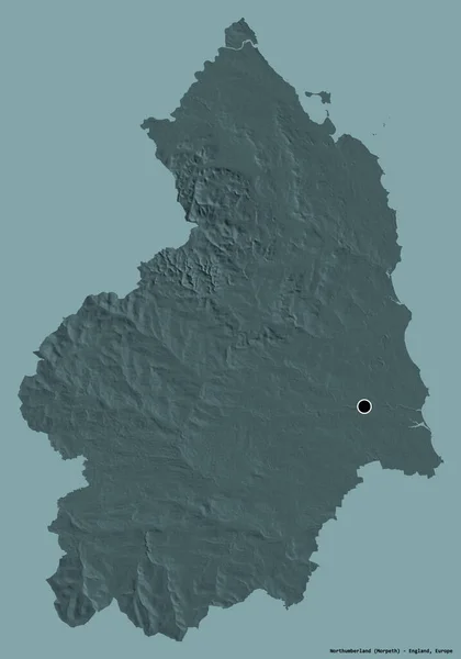 잉글랜드 구역인 노섬벌랜드의 셰이며 수도는 색깔의 배경에 고립되어 지형도 렌더링 — 스톡 사진
