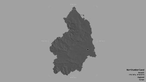 英格兰行政县诺森伯兰的一个地区 在一个地理参考方块中 背景坚实 与世隔绝 Bilevel高程图 3D渲染 — 图库照片