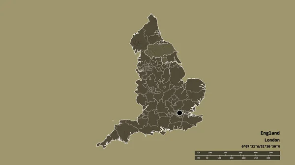 主要地域部門 分離したノースヨークシャー地域でイングランドの荒廃した形 ラベル 色の標高マップ 3Dレンダリング — ストック写真