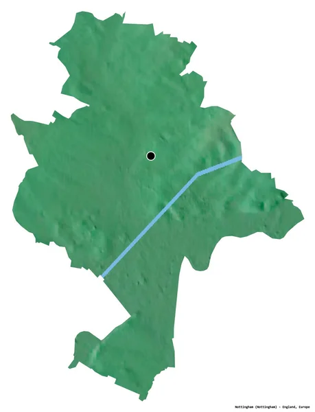 イングランドの統一的権威であるノッティンガムの形で その首都は白い背景に孤立している 地形図 3Dレンダリング — ストック写真