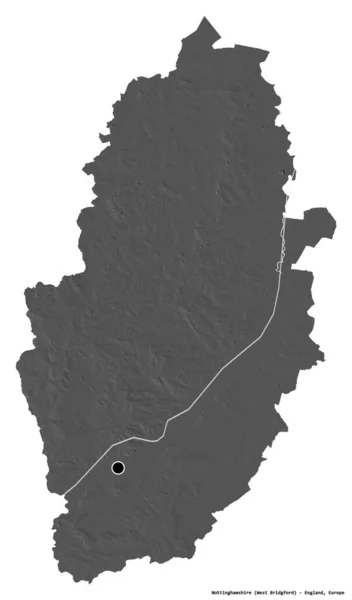 Form Nottinghamshire Administrativa Grevskapet England Med Huvudstaden Isolerad Vit Bakgrund — Stockfoto