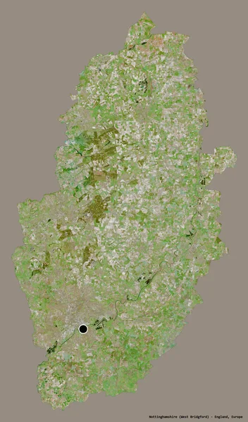 Nottinghamshire 'ın şekli, İngiltere' nin idari ilçesi, başkenti katı bir renk arkaplanı ile izole edilmiş. Uydu görüntüleri. 3B görüntüleme