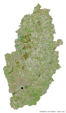 Nottinghamshire, İngiltere 'nin idari ilçesi, başkenti beyaz arka planda izole edilmiş. Uydu görüntüleri. 3B görüntüleme