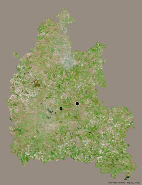 Oxfordshire 'ın şekli, İngiltere' nin idari ilçesi, başkenti katı renk arka planına izole edilmiş. Uydu görüntüleri. 3B görüntüleme