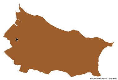 İngiltere 'nin üniter otoritesi Redcar ve Cleveland' ın şekli, başkenti beyaz arka planda izole edilmiş. Desenli dokuların bileşimi. 3B görüntüleme