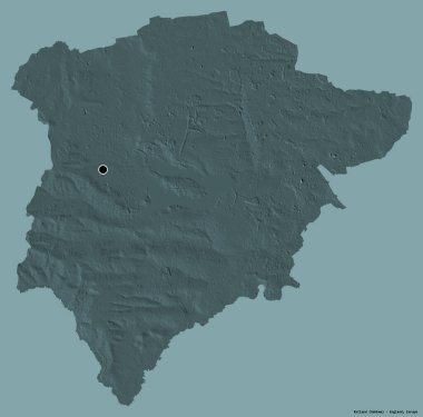 Rutland 'ın şekli, İngiltere' nin üniter otoritesi, sermayesi katı renk arka planında izole edilmiş. Renkli yükseklik haritası. 3B görüntüleme