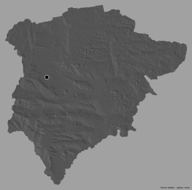 Rutland 'ın şekli, İngiltere' nin üniter otoritesi, sermayesi katı renk arka planında izole edilmiş. Çift seviyeli yükseklik haritası. 3B görüntüleme