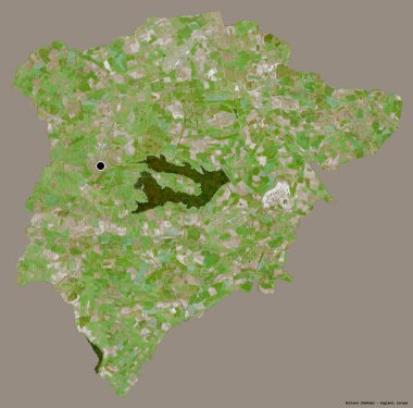 Rutland 'ın şekli, İngiltere' nin üniter otoritesi, sermayesi katı renk arka planında izole edilmiş. Uydu görüntüleri. 3B görüntüleme