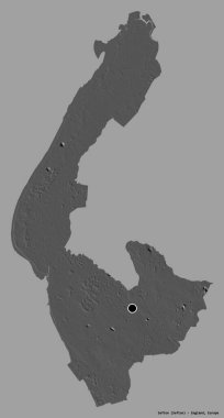 Sefton 'un şekli, İngiltere' nin idari ilçesi, başkenti katı renk arka planında izole edilmiş. Çift seviyeli yükseklik haritası. 3B görüntüleme