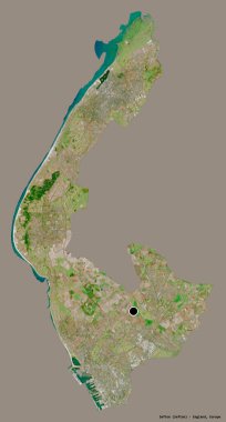 Sefton 'un şekli, İngiltere' nin idari ilçesi, başkenti katı renk arka planında izole edilmiş. Uydu görüntüleri. 3B görüntüleme