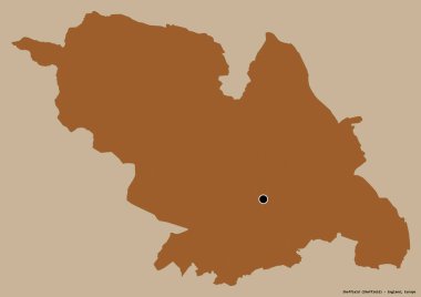 Sheffield 'in şekli, İngiltere' nin idari ilçesi, başkenti katı renk arka planında izole edilmiş. Desenli dokuların bileşimi. 3B görüntüleme