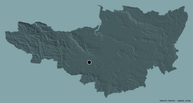 Somerset 'in şekli, İngiltere' nin idari ilçesi, başkenti katı renk arka planında izole edilmiş. Renkli yükseklik haritası. 3B görüntüleme