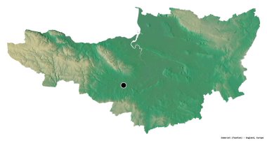 Somerset, İngiltere 'nin idari ilçesi, başkenti beyaz arka planda izole edilmiş. Topografik yardım haritası. 3B görüntüleme