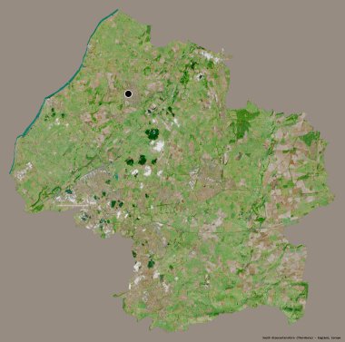 Güney Gloucestershire 'ın şekli, İngiltere' nin üniter otoritesi, başkenti katı bir renk arka planına izole edilmiş. Uydu görüntüleri. 3B görüntüleme