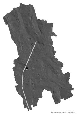 Stoke-on-Trent 'in şekli, İngiltere' nin üniter otoritesi, başkenti beyaz arka planda izole edilmiş. Çift seviyeli yükseklik haritası. 3B görüntüleme