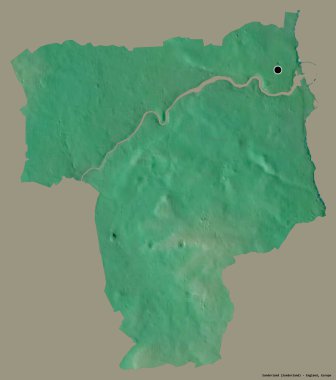 Sunderland 'ın şekli, İngiltere' nin üniter otoritesi, sermayesi katı renk arka planında izole edilmiş. Topografik yardım haritası. 3B görüntüleme