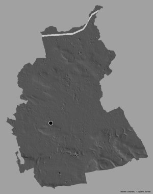 Swindon 'un şekli, İngiltere' nin üniter otoritesi, sermayesi katı renk arka planında izole edilmiş. Çift seviyeli yükseklik haritası. 3B görüntüleme