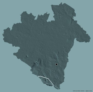 Telford ve Wrekin 'in şekli, İngiltere' nin üniter otoritesi, sermayesi katı renk arka planında izole edilmiş. Renkli yükseklik haritası. 3B görüntüleme