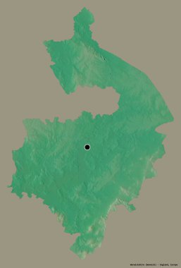 Warwickshire 'ın şekli, İngiltere' nin idari ilçesi, başkenti katı renk arka planında izole edilmiş. Topografik yardım haritası. 3B görüntüleme