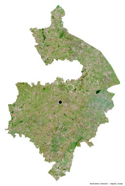 Warwickshire, İngiltere 'nin idari ilçesi, başkenti beyaz arka planda izole edilmiş. Uydu görüntüleri. 3B görüntüleme