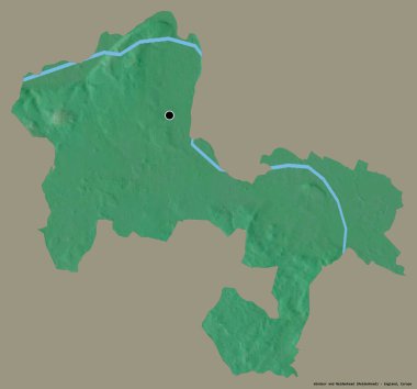 Windsor ve Maidenhead 'in şekli, İngiltere' nin metropolitan bölgesi, başkenti katı bir renk arkaplanı ile izole edilmiş. Topografik yardım haritası. 3B görüntüleme