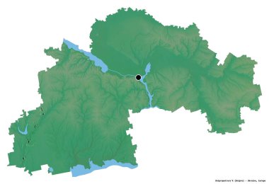 Dnipropetrovs 'k' un şekli, Ukrayna bölgesi, başkenti beyaz arka planda izole edilmiş. Topografik yardım haritası. 3B görüntüleme