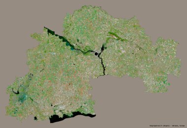 Dnipropetrovs 'k' un şekli, Ukrayna bölgesi, başkenti katı bir renk arkaplanı ile izole edilmiş. Uydu görüntüleri. 3B görüntüleme