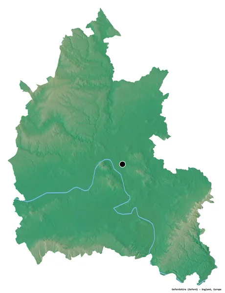 イギリスの行政郡オックスフォードシャーの形で その首都は白い背景に孤立している 地形図 3Dレンダリング — ストック写真