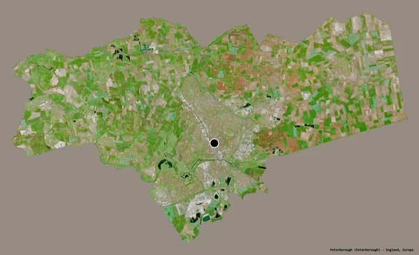 イギリスの統一的な権威であるピーターバラの形で その首都はしっかりとした色の背景に隔離されています 衛星画像 3Dレンダリング — ストック写真