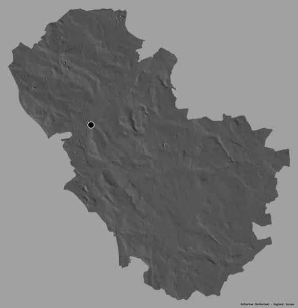 英格兰行政县罗瑟汉的形状 它的首都用纯色的背景隔开 Bilevel高程图 3D渲染 — 图库照片