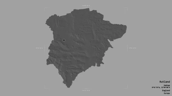 拉特兰的地区 英格兰的单一政权 孤立在一个坚实的背景下在一个地理参考的包围盒 Bilevel高程图 3D渲染 — 图库照片
