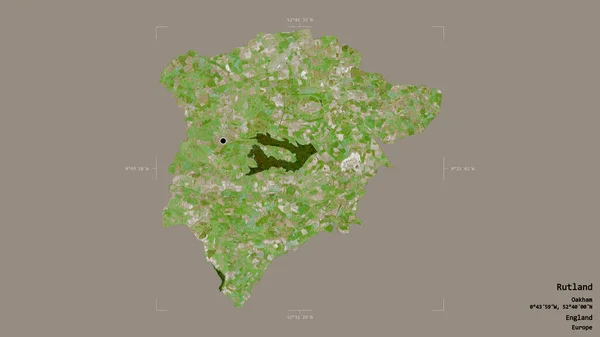 拉特兰的地区 英格兰的单一政权 孤立在一个坚实的背景下在一个地理参考的包围盒 卫星图像 3D渲染 — 图库照片