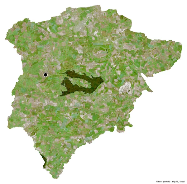 ラトランドの形 イングランドの単一権限 その首都は白い背景に隔離されています 衛星画像 3Dレンダリング — ストック写真