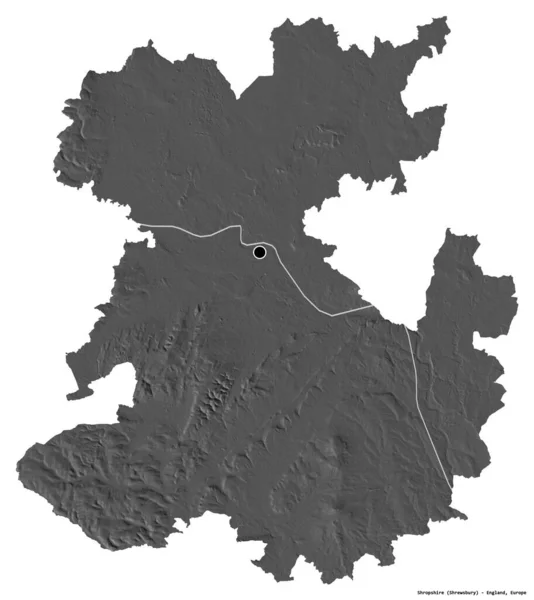 Форма Шропшира Административного Графства Англии Столицей Изолированной Белом Фоне Карта — стоковое фото