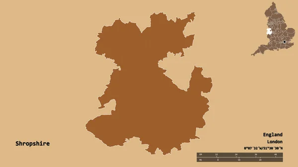 Форма Шропшира Адміністративного Графства Англії Столицею Ізольованою Твердому Тлі Масштаб — стокове фото