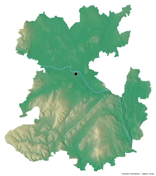 Shropshire Alakja Anglia Közigazgatási Megyéje Fővárosát Fehér Háttérrel Elszigetelve Topográfiai — Stock Fotó