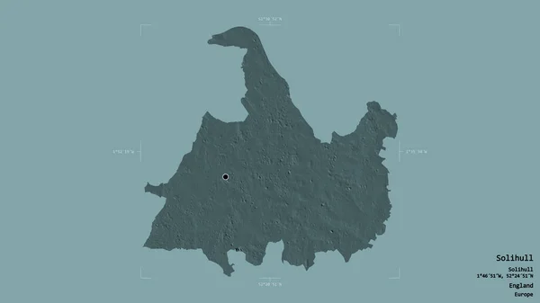 イングランドの統一的権威であるソリフルの地域は 洗練された境界の箱の中にしっかりとした背景に孤立していた ラベル 色の標高マップ 3Dレンダリング — ストック写真
