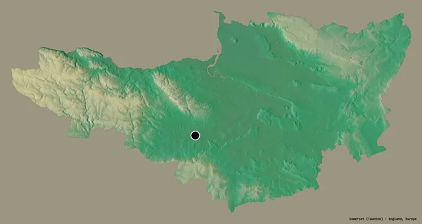 イングランドの行政郡サマセットの形で その首都はしっかりとした色の背景に隔離されている 地形図 3Dレンダリング — ストック写真