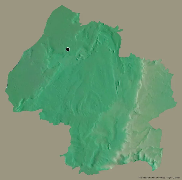 南グロスターシャーの形 イングランドの単一権限 その首都は 固体色の背景に隔離されました 地形図 3Dレンダリング — ストック写真
