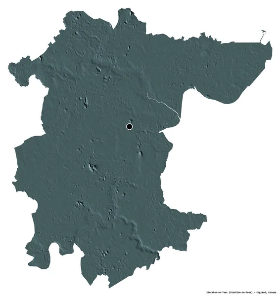 ストックトン ティー 英語版 の形はイングランドの単一自治体であり その首都は白地に隔離されている 色の標高マップ 3Dレンダリング — ストック写真
