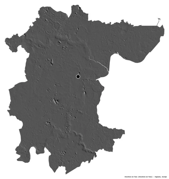 ストックトン ティー 英語版 の形はイングランドの単一自治体であり その首都は白地に隔離されている 標高マップ 3Dレンダリング — ストック写真