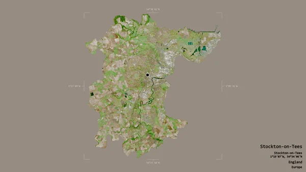 ストックトン ティー Stockton Tees というイングランドの単一自治体の地域は 洗練された境界線の箱の中にしっかりとした背景に孤立していた ラベル 衛星画像 3Dレンダリング — ストック写真