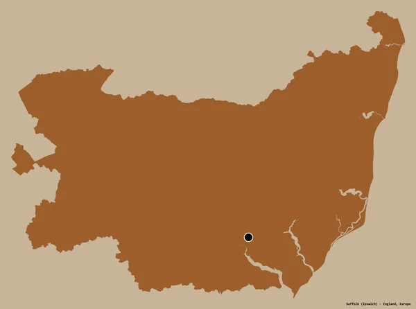 Форма Саффолка Административного Графства Англия Своей Столицей Изолированной Прочном Цветном — стоковое фото