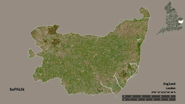 Shape Suffolk Verwaltungsbezirk Von England Mit Seiner Hauptstadt Isoliert Auf — Stockfoto