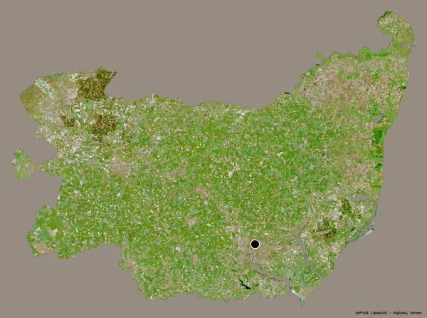 イングランドの行政郡サフォークの形で その首都はしっかりとした色の背景に隔離されている 衛星画像 3Dレンダリング — ストック写真