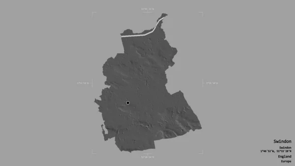 斯温顿的区域 英格兰的单一权威 孤立在一个坚实的背景上在一个地理参考的边框 Bilevel高程图 3D渲染 — 图库照片