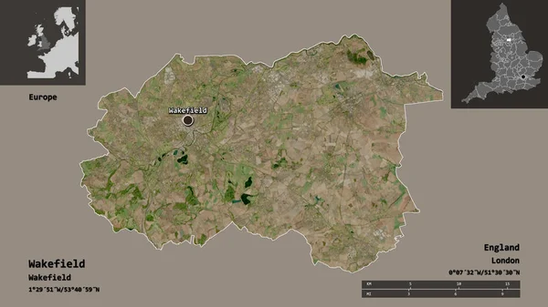 ウェイクフィールドの形 イギリスの統一的権威 そしてその首都 距離スケール プレビューおよびラベル 衛星画像 3Dレンダリング — ストック写真