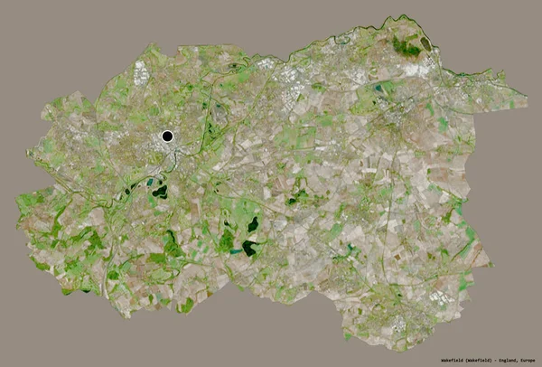 イギリスの統一的な権威であるウェイクフィールドの形は その首都をしっかりとした色の背景に隔離しています 衛星画像 3Dレンダリング — ストック写真