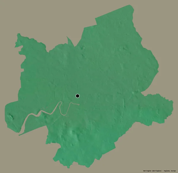 沃灵顿的形状 英格兰的单一权力机构 其首都隔离在一个坚实的色彩背景 地形浮雕图 3D渲染 — 图库照片